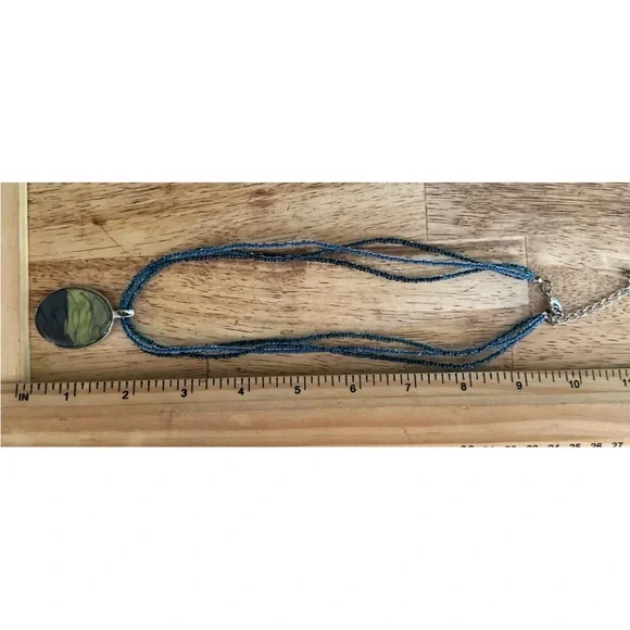 Kenneth Cole multi strand blue bead necklace with watercolor ombre pendant - Picture 6 of 7